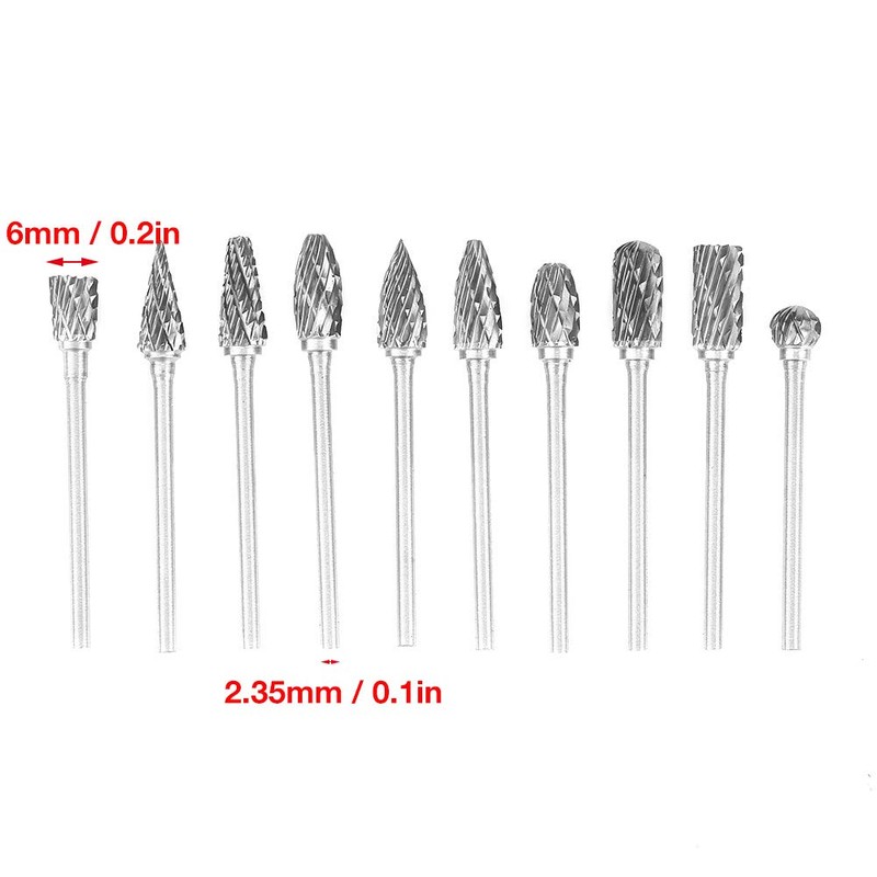 Rotary Burr Set, 10pcs 2.35*6mm Tungsten Carbide Rotary Files Metalworking