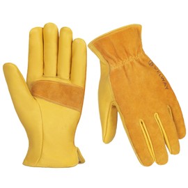 Velway Leather Thick Gardening Gloves - Tough Thorn Proof Reinforced Palm Comfortable Cotton Lined - Multi-Purpose Protective Work Gloves with Strong Grip for Garden DIY Construction - Yellow L/9