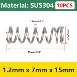 Qrity Pack of 10 compression springs, stainless steel coil springs, 304 steel spring, 1.2 x 7 x 15 mm spring, compression spring for replacement and repair