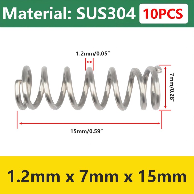 Qrity Pack of 10 compression springs, stainless steel coil springs,