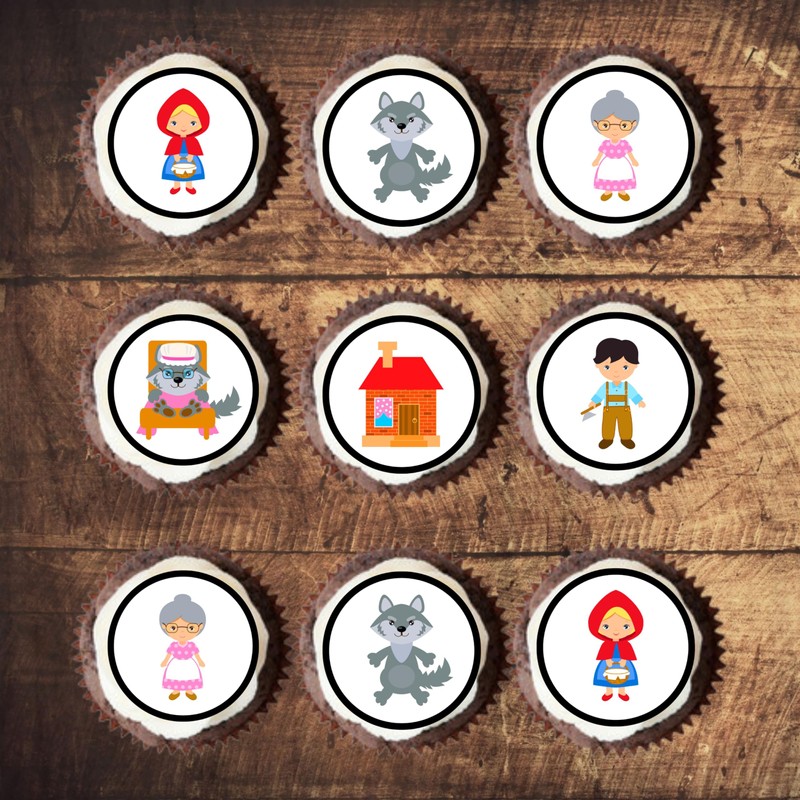 Red Riding Hood Edible Cupcake Toppers – Fairy Tale-Themed Decorations