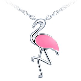 MICMIF Flamingo Necklace 925 Silver Women's Chain, Pink Flamingo Pendant with Silver Chain, Necklace Jewellery for Women Girls, Sterling Silver enamel Sterling silver