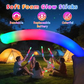 Wellent 72PCS LED Foam Sticks Bulk, Light Up Foam Sticks With 3 Modes of Color Flashing, Glow Sticks Party Pack, Light Up In The Dark Party Supplies for Wedding, Concert, New Year, Birthday, Christmas