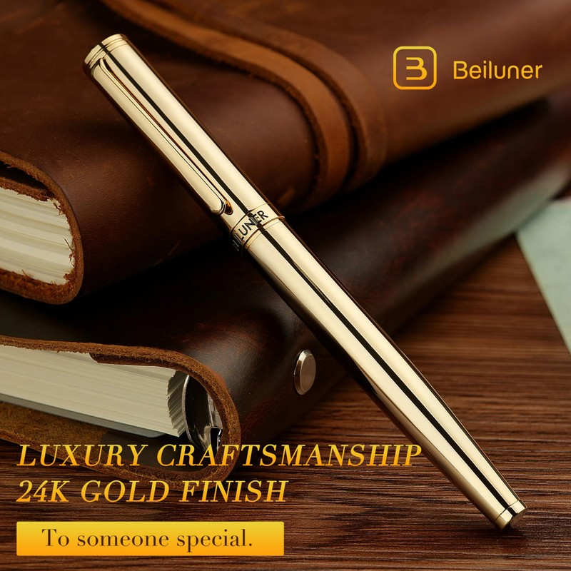 BEILUNER Gold Fountain Pen,Stunning Luxury Pens with 24K Gold Accents,