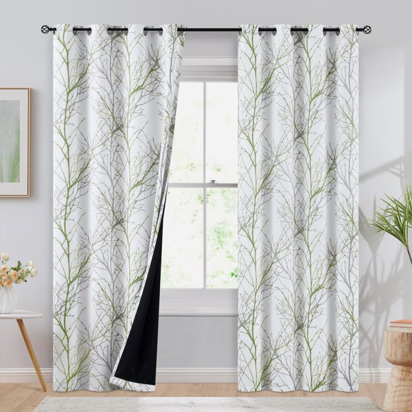 FMFUNCTEX 100% Blackout Curtains 84 Inches Long for Bedroom, Green