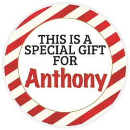 This is a Gift for Anthony - 100 Pack Circle Stickers 3 Inch - Candy Cane Merry Christmas Gift Tag Present Tree Holiday Custom Name Santa Claus