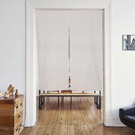 Dehome Noren Noren, Solid, Japanese Style, Simple, Room Divider, Long, Fashionable, Blindfold, Beige, White, 28.3 x 66.9 inches (72 x 170 cm)