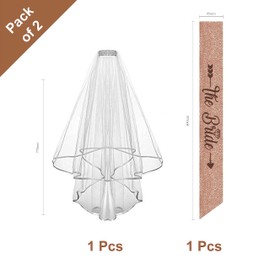 PartyGifts&beyond Bride Sash and Veil Set Bridal Shower Gift Bachelorette Party Favors Sash and Veil(2 Sets)