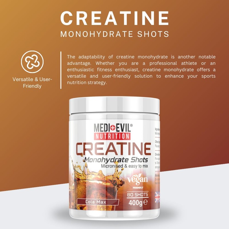 Medi-Evil Nutrition Creatine Monohydrate Powder 400g, Cola Max Flavour, Micronised