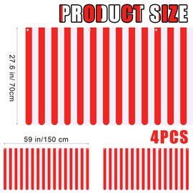 Preboun 4 Pcs 27.6''x 59'' Circus Awning Decor Decorations Striped Carnival Tent Awning Decorations Red and White Wall Decor Carnival Stand Mardigras Theme Party Photo Accessory
