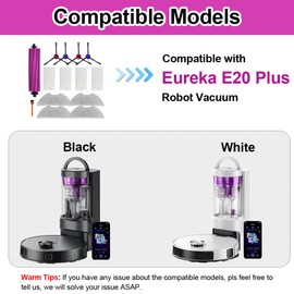 E20 Plus Replacement Parts Compatible with Eureka E20 Plus Combo Robot Vacuum, Accessories Including 1 Main Brush,4 Side Brush,4 mop Pads,4 Hepa Filter,4 Dust Bags