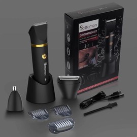 Scttomon 3 in 1 Electric Body Hair Trimmer,Groin Hair Trimmer for Men,Waterproof Electric Shaver Nose Hair Trimmer,Men's Hair Removal Device Cordless,Manscape Trimmer with Standing Recharge Dock:_black