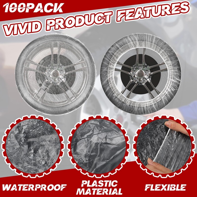 DaisyInner 100 Pcs Disposable Car Tire Covers Plastic Car Tire