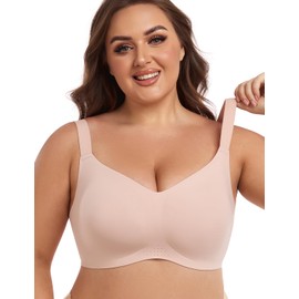 gagli Women's Seamless Bras Plus-Size Wireless Bra Push Up Bralettes No Underwire Comfy Everyday Bras (Beige, XL-Plus)