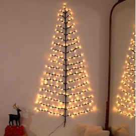 Lighted Christmas Wall Tree 6FT 219LED Warm White for Home Decor, Half Hanging Tree Lights for Living Room Wall Decoration