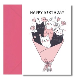 LimaLima Cat Birthday Card For Women Cute Bouquet Design Perfect For Mum Lover Owner