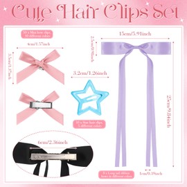 CraftyDream 68 Pcs Y2k Hair Accessories for Women Mini Bow Cute Star Hair Clip Colorful Long Tail Ribbon Bows Barrettes Pins Metal for Hairstyle Accessory Gifts