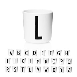 Design Letters Melamine Sippy cups for Baby 7 Oz A-Z | Kids Cups Designed in Denmark Reusable Cup for Baby 6+ Month|Learning Cup BPA/BPS Free | Children Drinking Cup Dishwasher Safe, Toddler Cup White