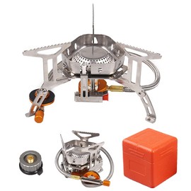 DZRZVD Windproof Portable Backpacking Stove Burner with Piezo Ignition,Stove Adapter,Plastic Storage Box,Strong Firepower,Lightweight,Propane Butane Stove for Indoor Outdoor Camping Hiking and Picnic