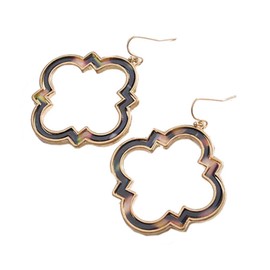 stylesilove Women Trendy Morocco Frame Tortoise Shell Leopard Statement Dangle Earrings Metal Fashion Earrings (Black+Pink)