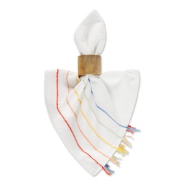 DII Tassel Stripe Tabletop Collection Decorative, Machine Washable, Napkin Set, 20x20, White & Rainbow, 4 Piece