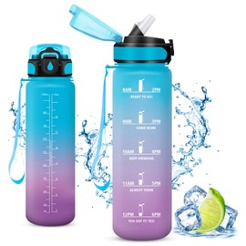 Vikaster 1000 ml Drinking Bottle, 1 Litre Leak-Proof Plastic Water Bottle, Ideal Sports Bottle - Sports, Bike, Fitness, Outdoor, B-Blue + Purple