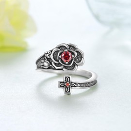 Rose Spoon Ring 925 Sterling Silver Cross Rose Ring Vintage Western Rings Flower Open Adjustable Thumb Rings Birthday Jewelry Gift For Women, Sterling Silver, Cubic Zirconia
