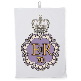 Hippowarehouse Queen Elizabeth II Platinum Jubilee Emblem Tea Towel Eco Printed Dish Cloth Kitchen accessory 50cmx70cm 100% Cotton