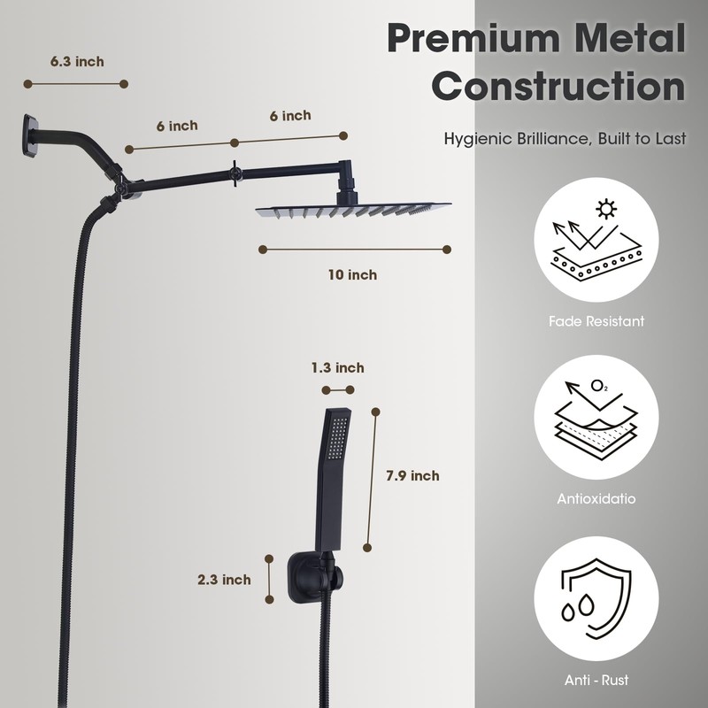 TRUSTMI 10 Inch Adjustable Shower Head with Handheld Spray Combo,