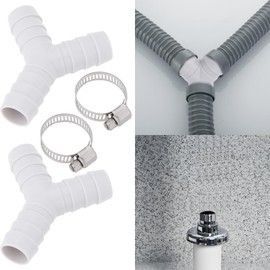 SG Store 2 Sets Drain Hose Y Piece Connectors 16 mm Dishwasher Pipe T Connector with Hose Clamp Stackable Washing Machine Combination 20 x 20 mm Grey