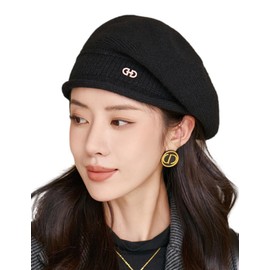 kanaelun Women's Hat, Beret, One Size, No Brim, Plain, Basic, Foldable, Cute, Beautiful, Autumn, Winter, Black