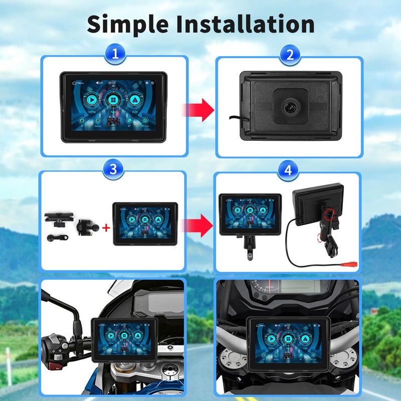 Podofo 2024 Upgrade Motorcycle GPS Wireless Apple Carplay/Android Auto Waterproof