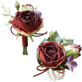 MAFELOE Corsage Boutonniere Set, Burgundy, 2 Pieces (X1-DB)