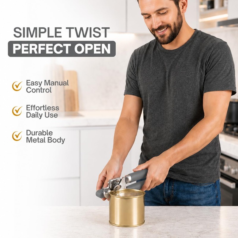 Marshland Tin Opener UK - Stainless Steel Soft Handled Manual-Magnetic