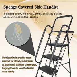 EASYBERG 5 Step Ladder with Safety Handrail, Heavy Duty Folding Step Stool with Wide Anti-Slip Pedals, Sturdy Steel Ladder for Home & Office