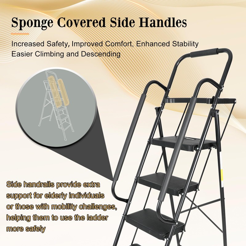 EASYBERG 5 Step Ladder with Safety Handrail, Heavy Duty Folding
