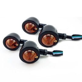 PACASK 4pcs Black Anodized Billet Aluminum Bullet Shape Motorcycle Turn Signals Light Bulb Black for Honda Yamaha Bobber Custom Chopper Cafe Cruiser