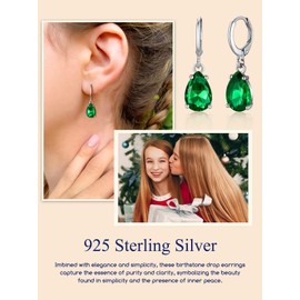 Suplight Green Earrings For Women Emerald May Birthstone Cubic Zirconia Teardrop Dangle Earings Mothers Jewellery 925 Sterling Silver