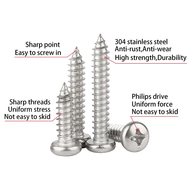 M3*14 Phillips Pan Head Wood Screws 304 Stainless Steel Self-Tapping