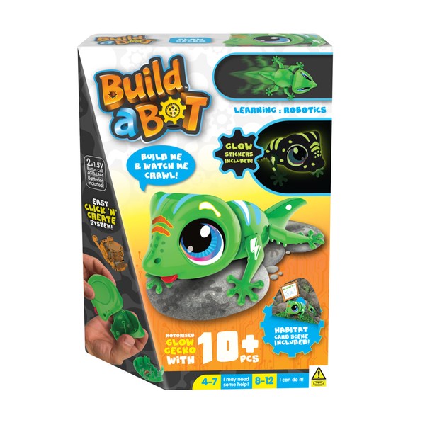Build-a-Bot: Glow Gecko | Build Your Own Interactive Pet Gecko | Easy Click 'n' Create System | 20+ Piece STEM Robot Kit for Kids | For Ages 4+