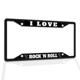 Fastasticdeals Metal Insert License Plate Frame I Love Rock 'N Roll C Weatherproof Car Accessories Black 4 Holes Solid Insert