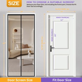 PIGETALE Magnetic Screen Door Fit Door Size 32 x 80 Inch, Screen Size 34" x 81" Strong Magnets Self-Sealing Mesh, Heavy Duty Curtain Hands Free Mesh Partition Keeps Bugs Out, Pet and Kid Friendly
