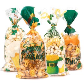 100 Pcs St Patrick's Day Cellophane Gift Bags,St Patrick's Day Bags,Gift Bags and Twist Ties for Saint Patrick's Day Party Favor Supplies