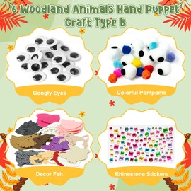 WATINC 6Pcs Hand Puppet Making Kit, Art Craft Felt Sock Puppet Toys, Creative DIY Make Your Own Pompoms Wiggle Googly Eyes Storytelling Role Play Party Supplies Gift for Girls Boys (Woodland B)
