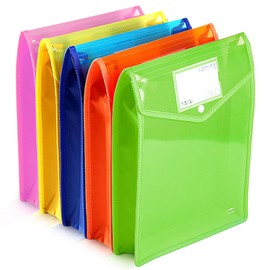 A4 Document Folder, Pack of 5, Plastic Document Bag, Collecting Folders, Project Folders, Plastic Envelope Folder for Travel, Office, School