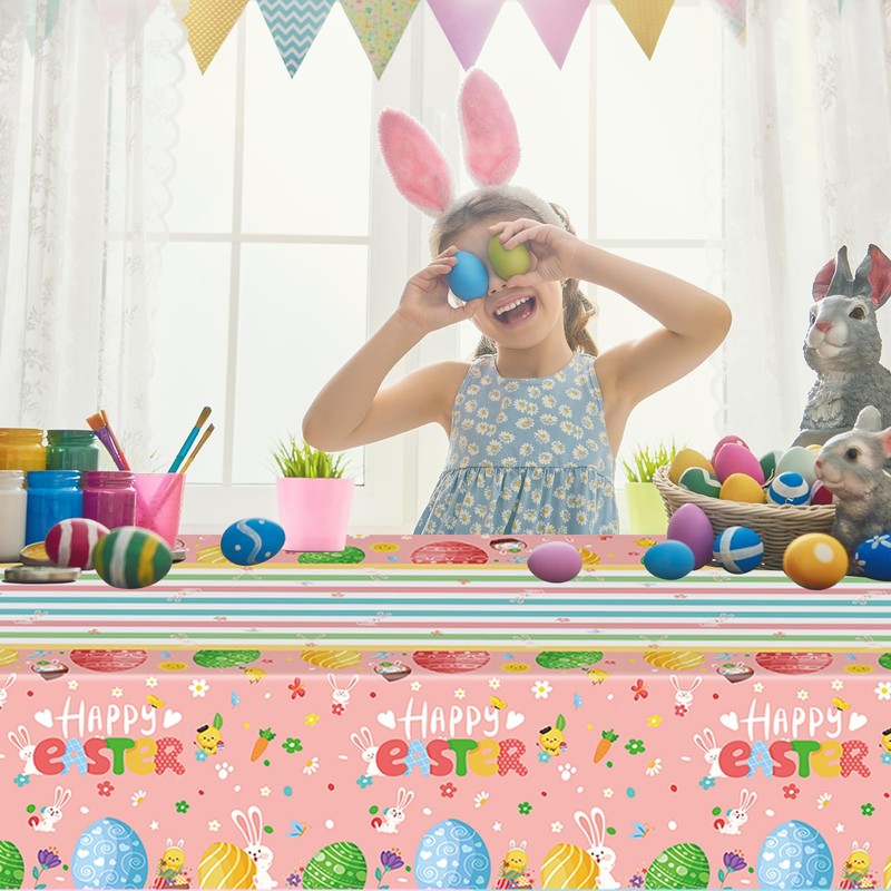 MORAINJAY 3Pcs Easter Tablecloth, 137 * 274cm Easter Table Cloth,