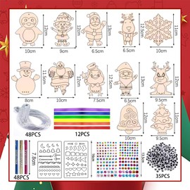 HEYIDAMAI 12 Pieces Wind Chime Craft Set Children, Christmas Crafts, DIY Wooden Pendants Christmas for Painting, Christmas Decoration Wood, Wood Crafts Children Christmas