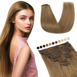 Elailite Clip-In Real Hair Extensions, 8 Wefts, Straight, #6 Light Brown, Real Human Hair, 40 cm - 65 g