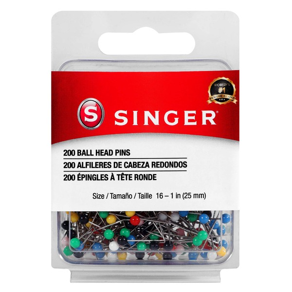 SINGER 07040 Ball Head Straight Pins, Size 16, 200-Count,