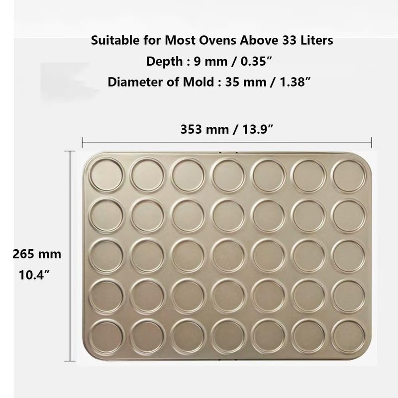 Macaron Baking Pan, 35 Cavity, Non-Stick Carbon Steel, Macaroon Biscuits